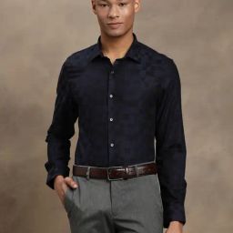 Turtle Navy Cotton Slim Fit Printed Shirt-picture-32