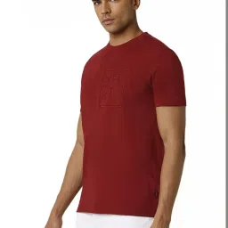Van Heusen Maroon Cotton Regular Fit Embroidered T-Shirt image 3