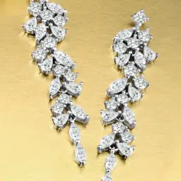 Peora Silver Plated Cubic Zirconia Studded Floral Drop Earrings-picture-13