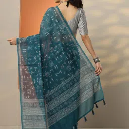 Libas Blue Printed Saree With Unstitched Blouse image 3