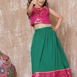 AJ Dezines Kids Green & Pink Floral Print Lehenga with Choli-image-72