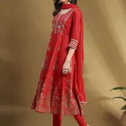 Biba Red Embellished Kurta Pant Set With Dupatta image 3