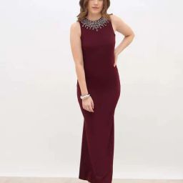Styli Burgundy Regular Fit Embellished Dress-picture-9
