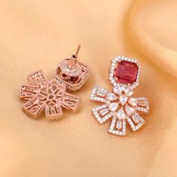 Saraf RS Jewellery Floral design Red earrings AD studded-picture-29