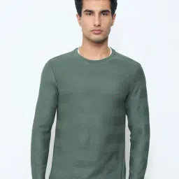 7 Alt By Pantaloons Green Regular Fit Striped T-Shirt-image-78