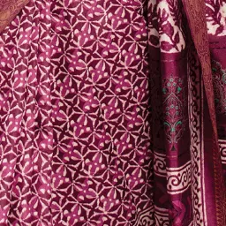 Satrani Wine Cotton Silk Printed Saree With Unstitched Blouse image 3