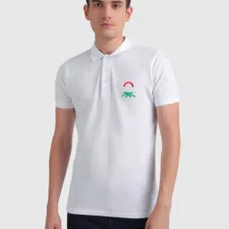 United Colors of Benetton White Cotton Slim Fit Logo Printed Polo T-Shirt-picture-29