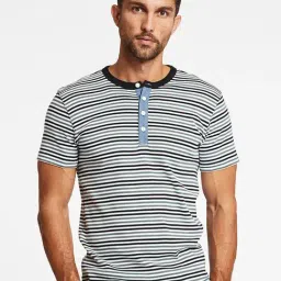 Lindbergh Green & White Striped Henley T-Shirt-picture-20