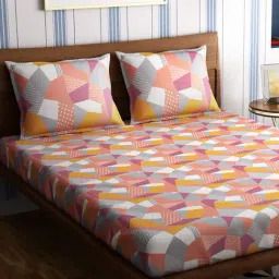 Petal Home Origami Abstract Multicolor 300 TC Cotton Queen Size Bed Sheet with 2 Pillow Covers-picture-19