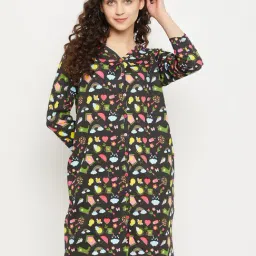 Clovia Black Cotton Printed Night Dress-image-51