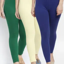 Gracit Blue & Green Mid Rise Leggings - Pack Of 3-image-66
