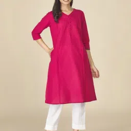 FabBasics by Fabindia Pink Cotton Straight Kurta-image-17