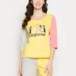 Clovia Yellow Printed Top With Shorts-image-84