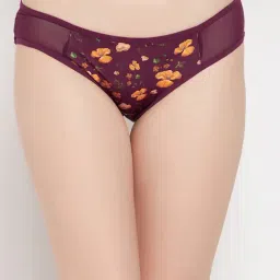 Clovia Maroon Polyamide Regular Fit Floral Panties-picture-22