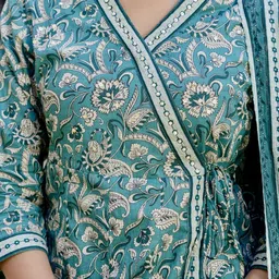 Kohsh Women Floral Printed Regular Sequinned Pure Cotton Kurta with Trousers & With Dupatta image 3