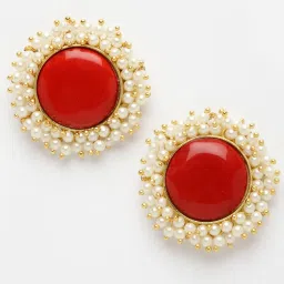 Panash Gold Toned & White Circular Stud Earrings image 3