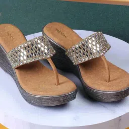 Mochi Women's Antique Gold T-Strap Wedges-picture-10