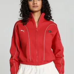 Puma Red Cotton Logo Print Sports Jacket-image-2