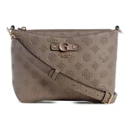 Guess Dark Taupe Printed Gerty Crossbody Bag-image-12
