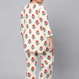 Jaipur Kurti White& Red Floral Printed Short Kurta with Pyajama image 2