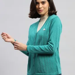 Monte Carlo Green Wool Self Design Cardigan image 3