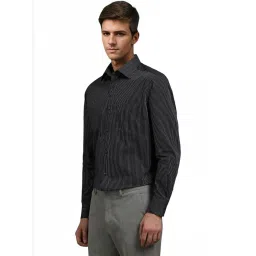 Louis Philippe Black Cotton Regular Fit Striped Shirt image 3