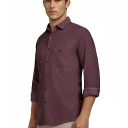 Louis Philippe Purple Cotton Slim Fit Self Pattern Shirt image 3