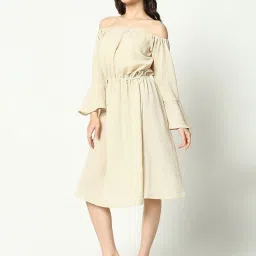 showoffff SHOWOFF Beige Synthetic Textured A Line Dress image 3