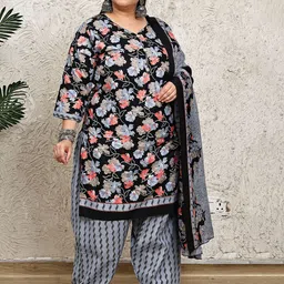 KALINI Floral Printed Round Neck Straight Kurta With Salwar & Dupatta-picture-30