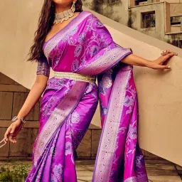 Saree Mall Purple Woven Sarees With Unstitched Blouse image 3