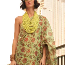 Saree Mall Green Printed Sarees With Unstitched Blouse image 3