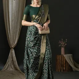 Saree Mall Green Woven Sarees With Unstitched Blouse image 3