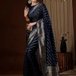 Saree Mall Navy Woven Sarees With Unstitched Blouse image 3