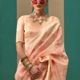 Saree Mall Beige Woven Sarees With Unstitched Blouse image 3