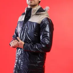 Campus Sutra Beige & Navy Full Sleeves Long Jacket image 3