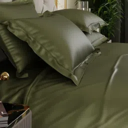 Stoa Paris Date Night Olive Oasis Polyester 300 TC Super King Bed Sheet With 4 Pillow Covers image 3