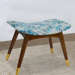 GLOBALLY INDIAN Blue & White Wooden Cushioned Curved Bench-image-49