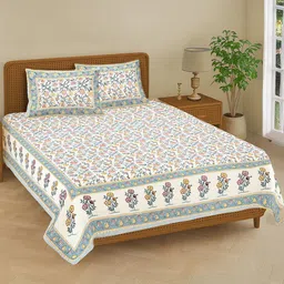URBAN SPACE Jagmandir Blue Floral Pure Cotton 240 TC Double King Bedsheet Set-2.74mx2.74m-picture-35