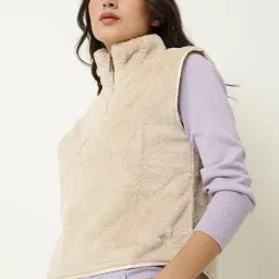 RAREISM Beige Polyester Solid Sleeveless Sweater image 4