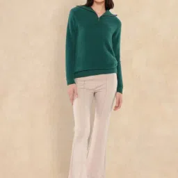 RAREISM Green Cotton Blend Solid Long Sleeves Sweater image 4