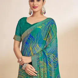 Saree Mall Teal blue Chiffon Self Saree with Blouse Piece-image-11