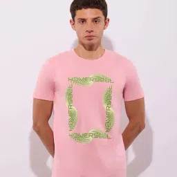 Hoversoul Pink Cotton Regular Fit Printed Short Sleeves Round Neck T-Shirt-picture-40
