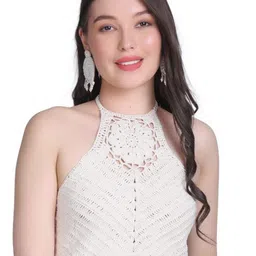 NYCRA Self Design Halter Neck Cotton Crochet Crop Top-picture-18