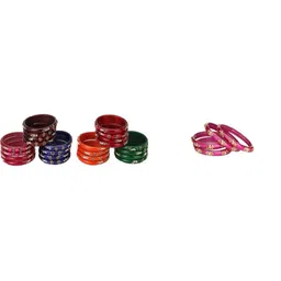 SOMIL Women Set Of 7 Multicolor & Pink Stones And Beads Studded Bangles-picture-16