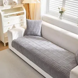 HOMETHREADS Grey Embroidered Sofa Cover image 5