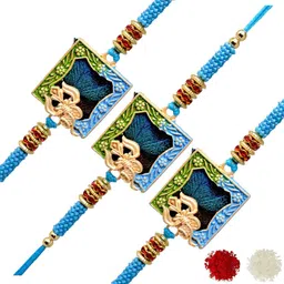 MEIRA JEWELLERY Set Of 3 Rakhi With Roli Chawal & Greetings Card-picture-11