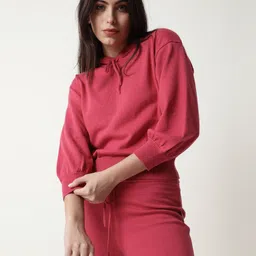 RAREISM Women Pink Hooded Cotton Pullover-image-62