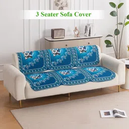 HOKIPO LoomVerse Blue & White 2 Pieces Printed 3 Seater Sofa Covers image 2