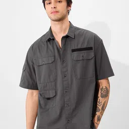 The Souled Store Men Spread Collar Solid Cotton Oversized Casual Shirt-image-81