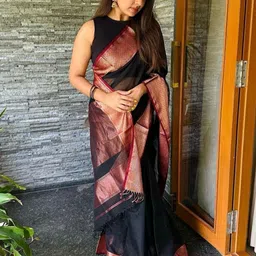 CANIZZARO Woven Design Zari Silk Blend Banarasi Saree image 5